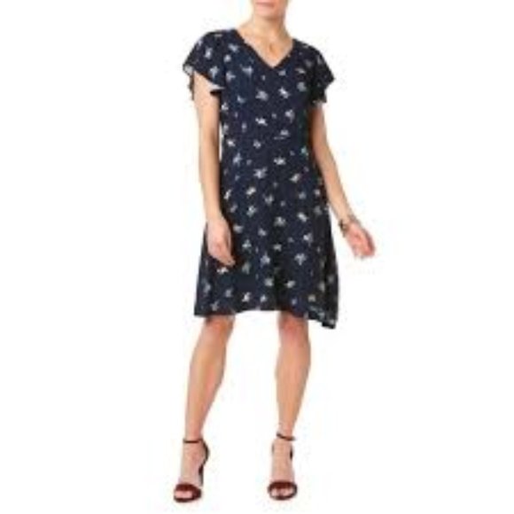 Simply Styled Navy Blue Floral V-Neck Flutter Sleeve Dress 6 - Picture 13 of 13